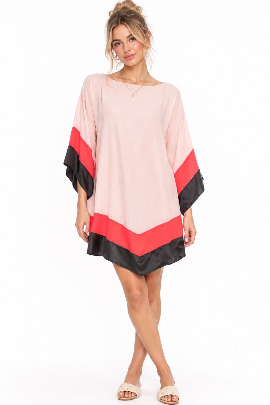 Halston Heritage pink colorblock sheath dress flowy sheer lightweight. Size XS.